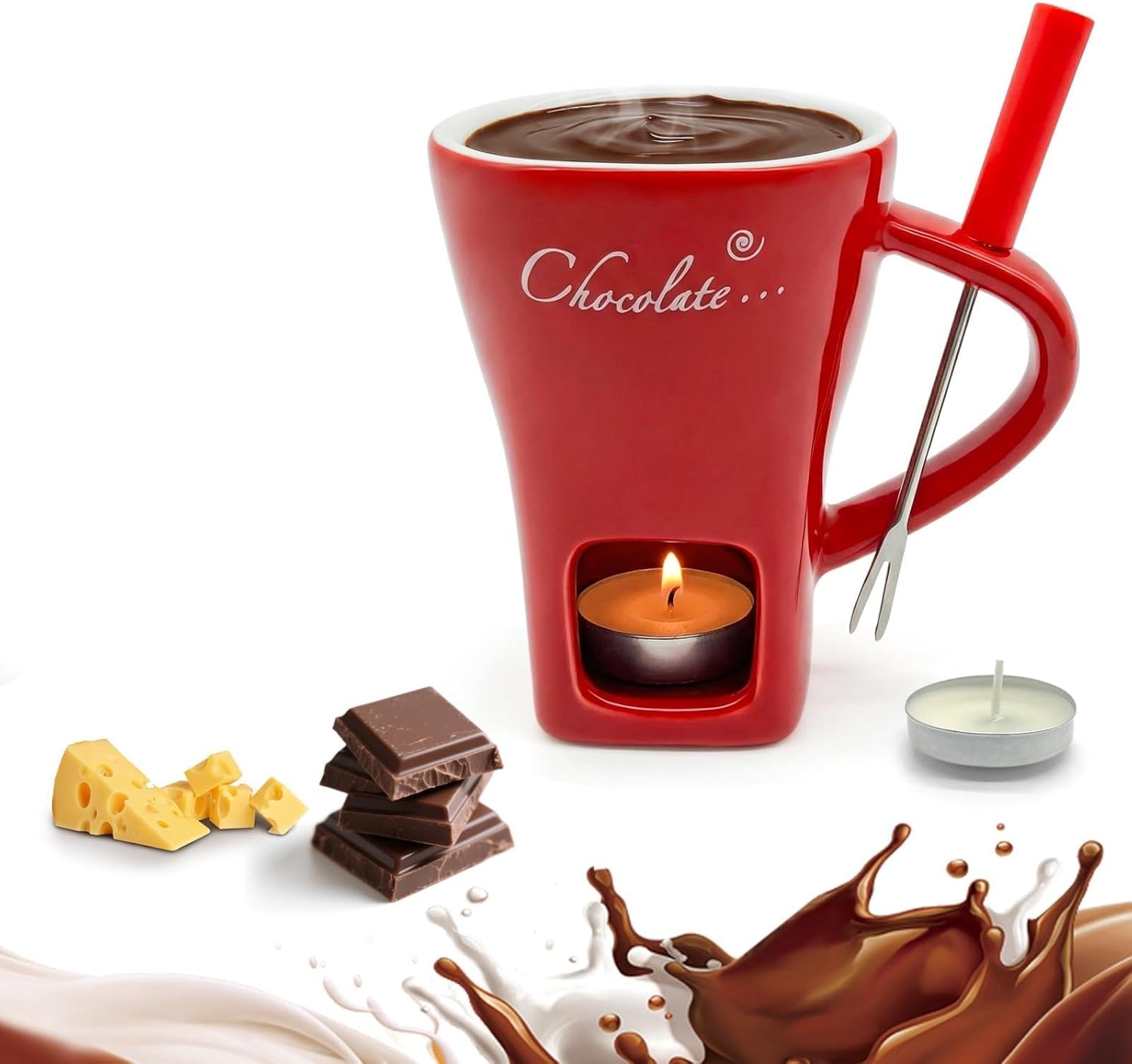 Fondue Pot Ceramic - セラミックチョコレートメルティングフォンデュマグ バターウォーマーポット チョコレートメルティング用品 フォーク付き 家庭用キッチンベーキングギフト