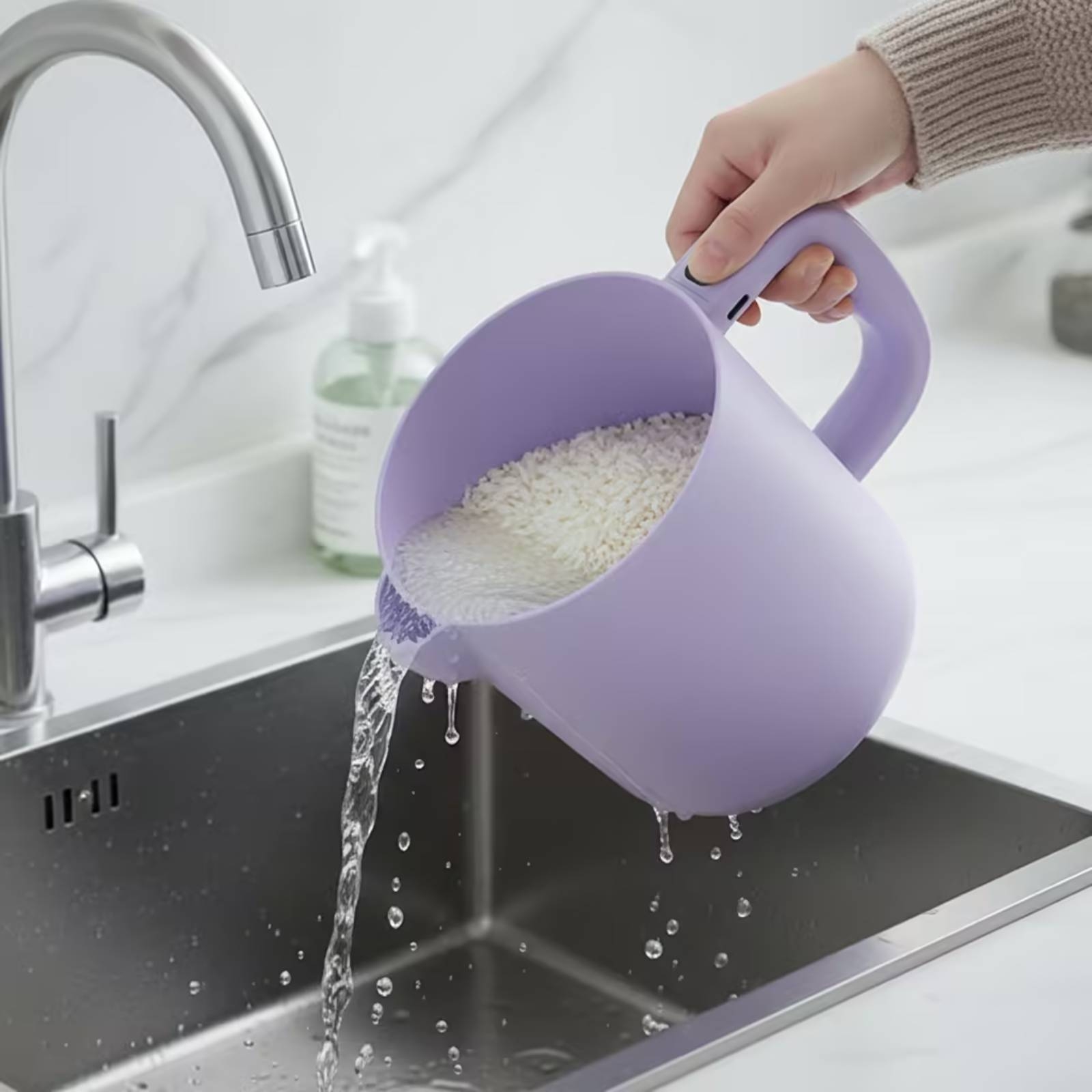 Home Cooking Fast Foods - 電動米洗い機 自動米洗いカップ ハンドル付き キッチン用品 食品グレードの高速排水機能 家庭料理人、キッチン向け