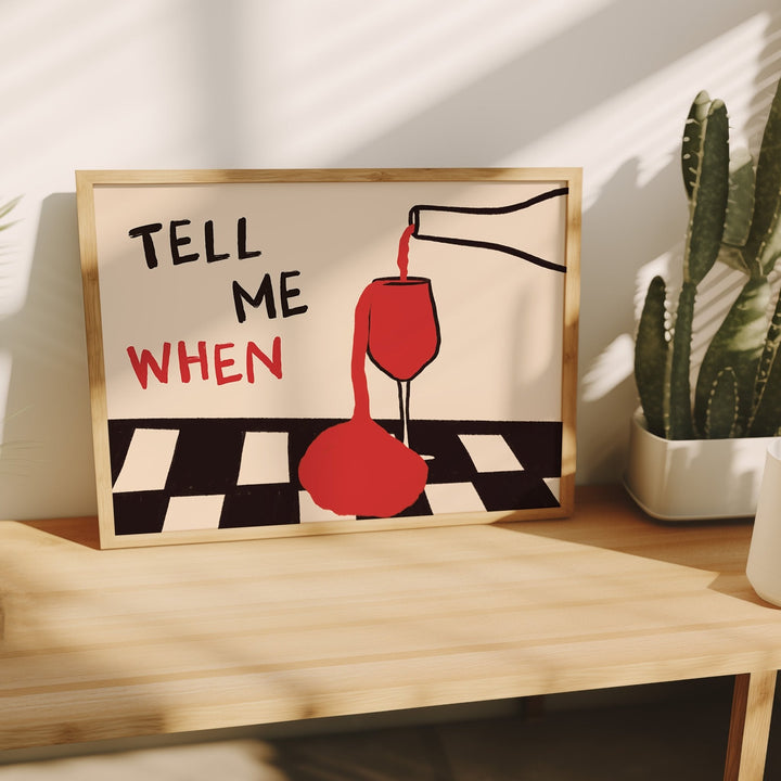 Home Cooking Kitchen - ヴィンテージ「Tell Me When Drink」キャンバスウォールアートポスター、額装されていない抽象的な赤ワイン風景プリント、リビングルームやキッチンの装飾に最適