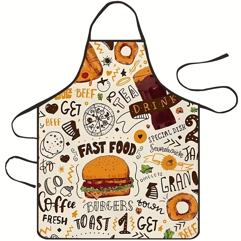 Home Cooking Fast Foods - 1ピース ファーストフードをテーマにしたキッチンエプロン - クリエイティブな料理デザイン、100%ポリエステルニット生地、家庭料理やレストランに最適