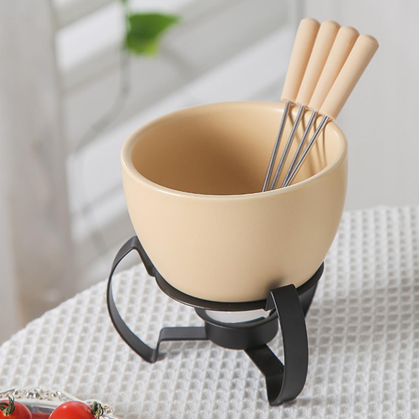 Fondue Pot Ceramic - 450ml ミニセラミックフォンデュマグセット フォーク付き チョコレートメルティングポット チーズ バター
