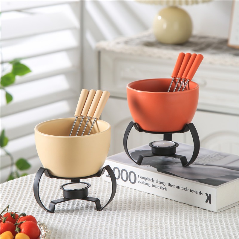 環境に優しいセラミックボウルと4本のマッチングフォーク付き。 - Fondue Pot Ceramic のレビューと価格