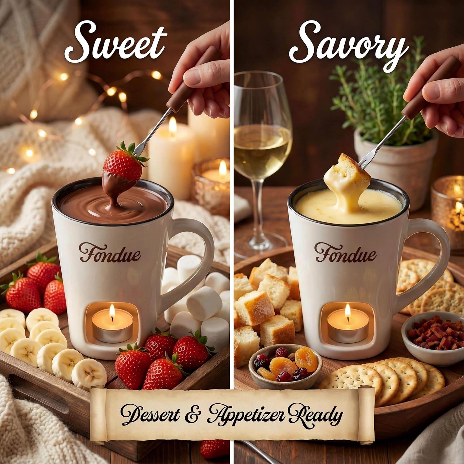 甘いセラミックフォンデュカップとフォーク付きチーズメルティン - Fondue Pot Ceramic のレビューと価格