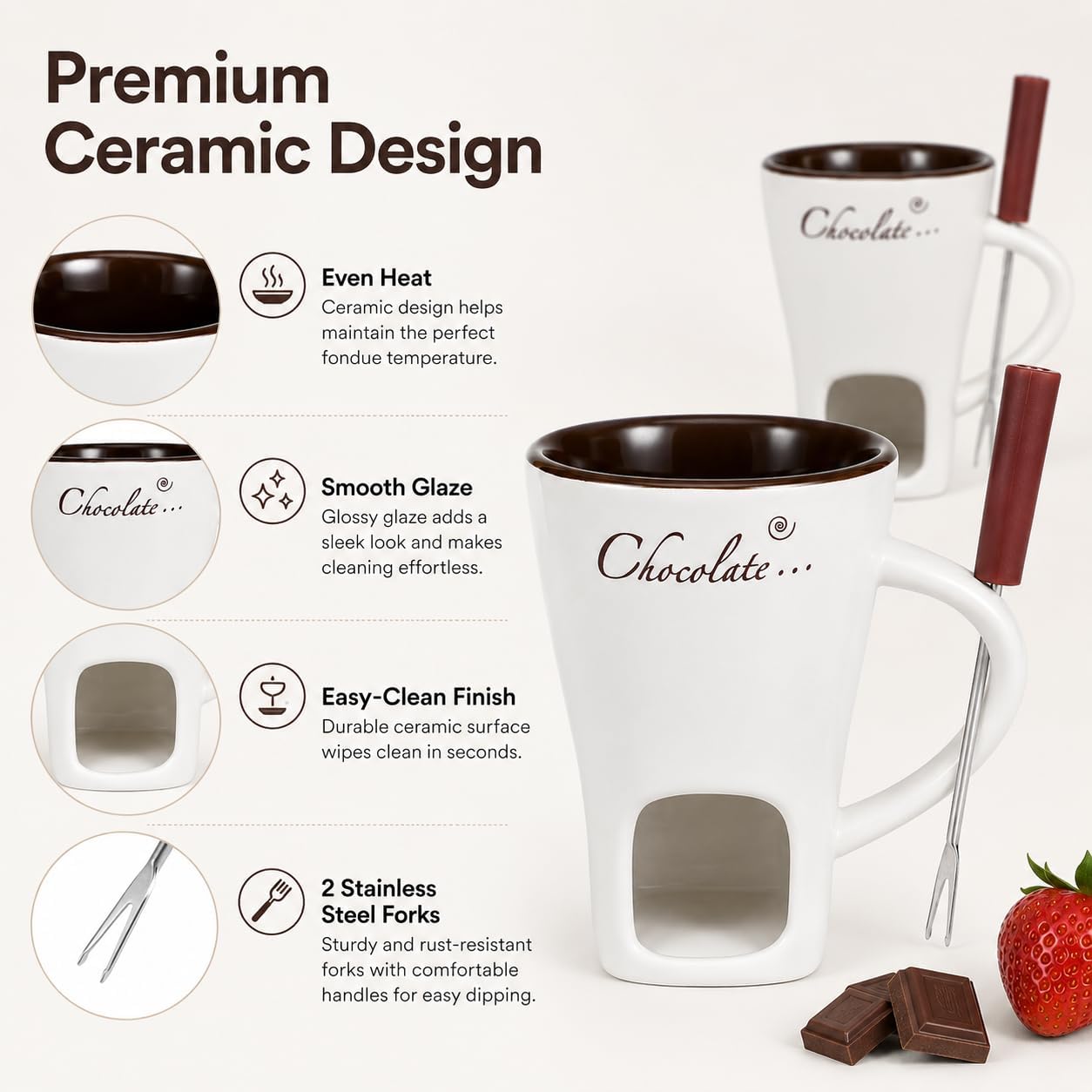 甘いセラミックフォンデュカップとフォーク付きチーズメルティン - Fondue Pot Ceramic のレビューと価格