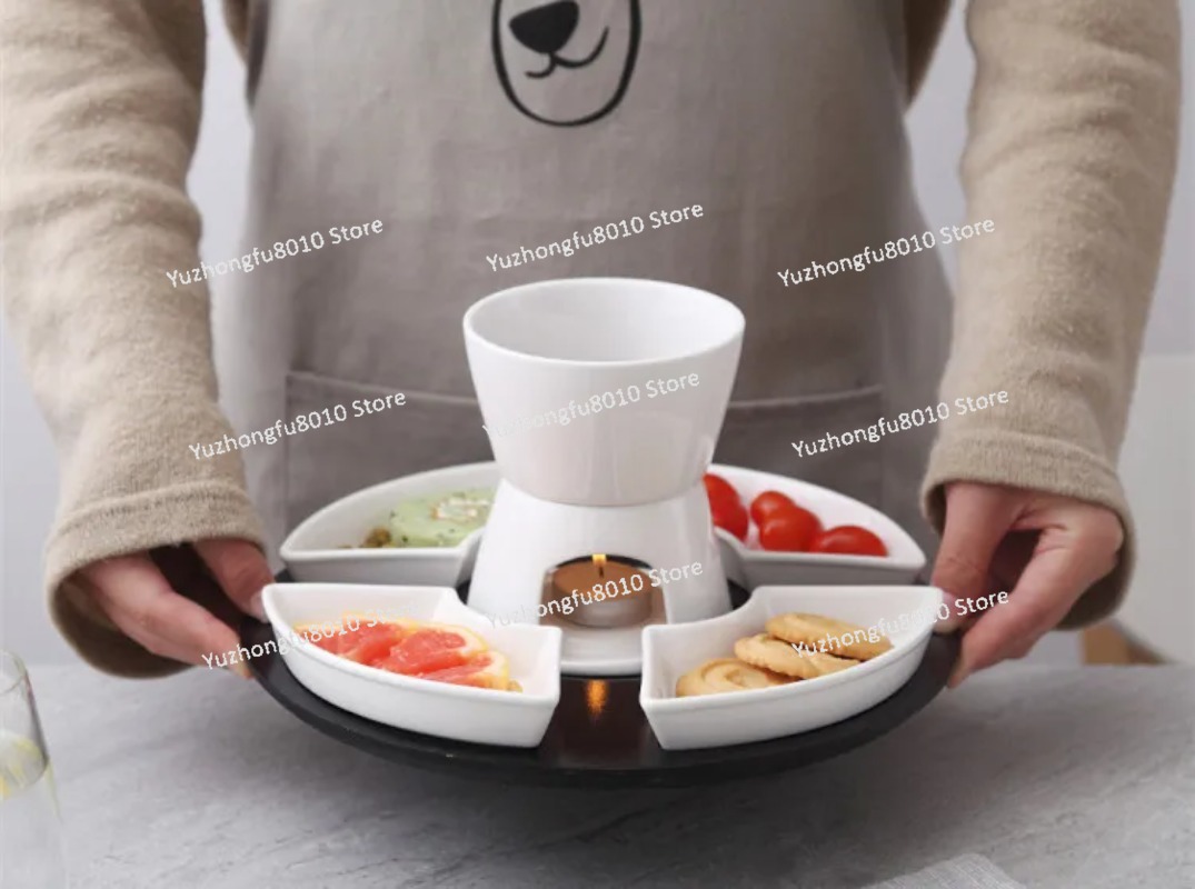 白い釉薬をかけたセラミック製チョコレートフォンデュポットセッ - Fondue Pot Ceramic のレビューと価格
