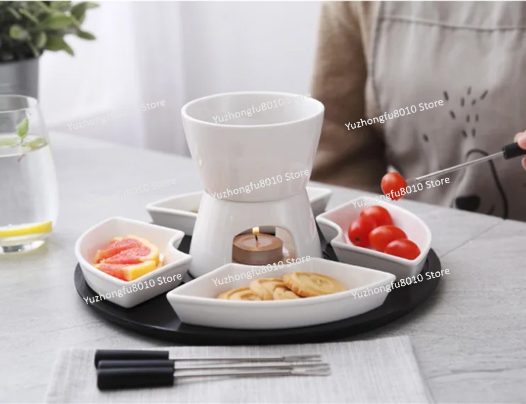 白い釉薬をかけたセラミック製チョコレートフォンデュポットセッ - Fondue Pot Ceramic のレビューと価格