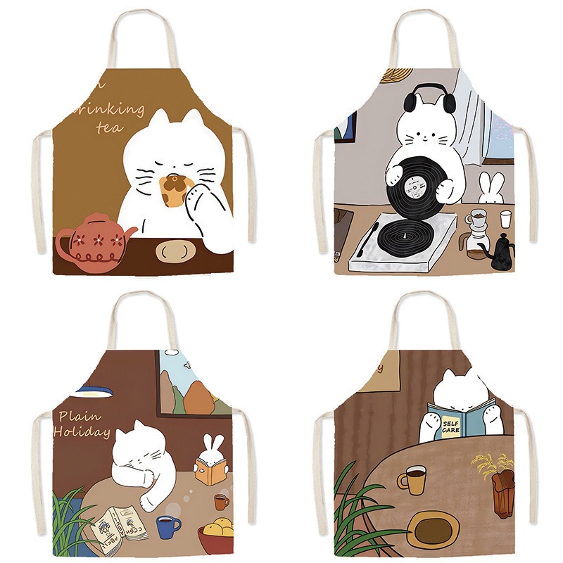 かわいい白猫プリントエプロン居心地の良いコーヒーティータイム - Home Cooking Cafe のレビューと価格