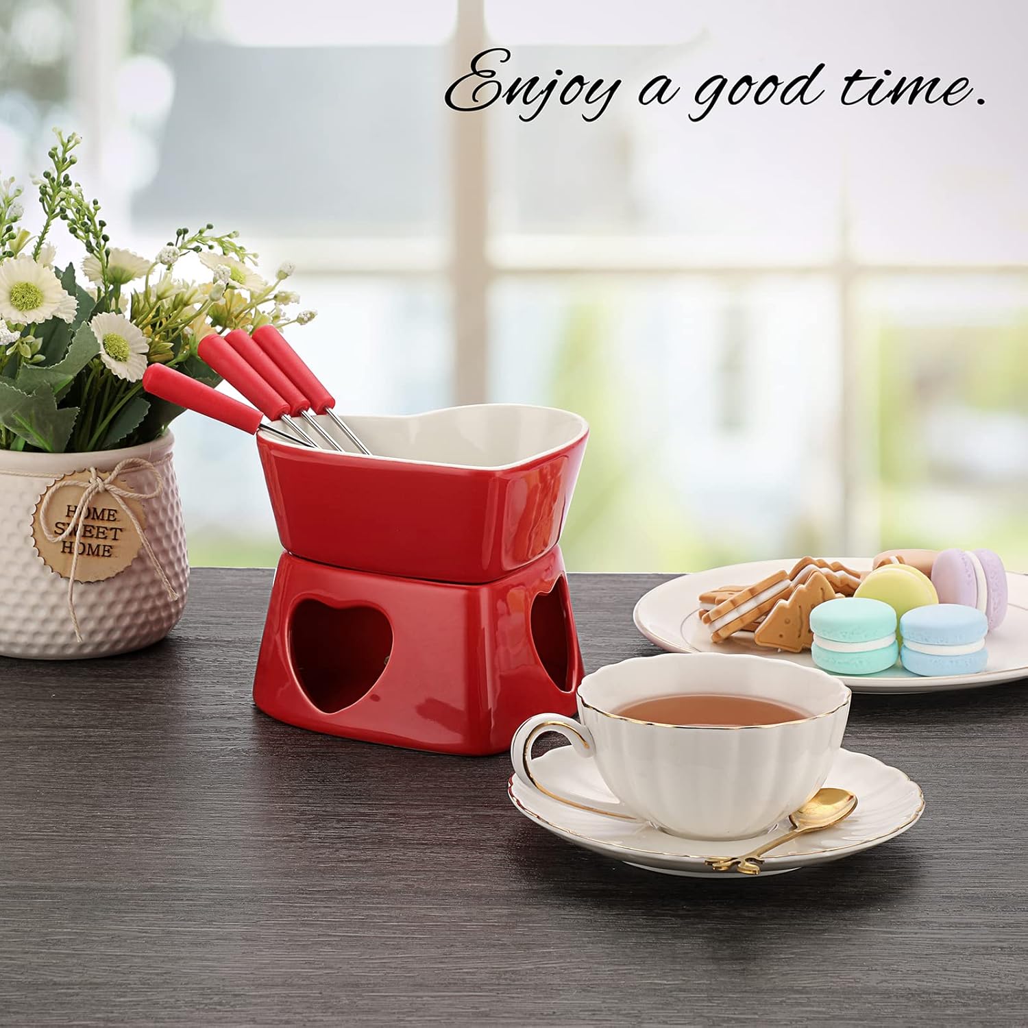 320ml セラミック製ハート型フォンデュポットセット（フォ - Fondue Pot Ceramic のレビューと価格