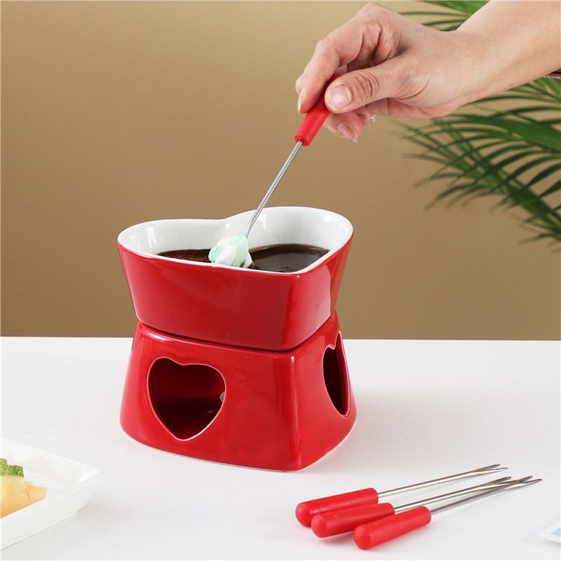 320ml セラミック製ハート型フォンデュポットセット（フォ - Fondue Pot Ceramic のレビューと価格