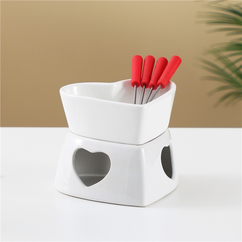 320ml セラミック製ハート型フォンデュポットセット（フォ - Fondue Pot Ceramic のレビューと価格
