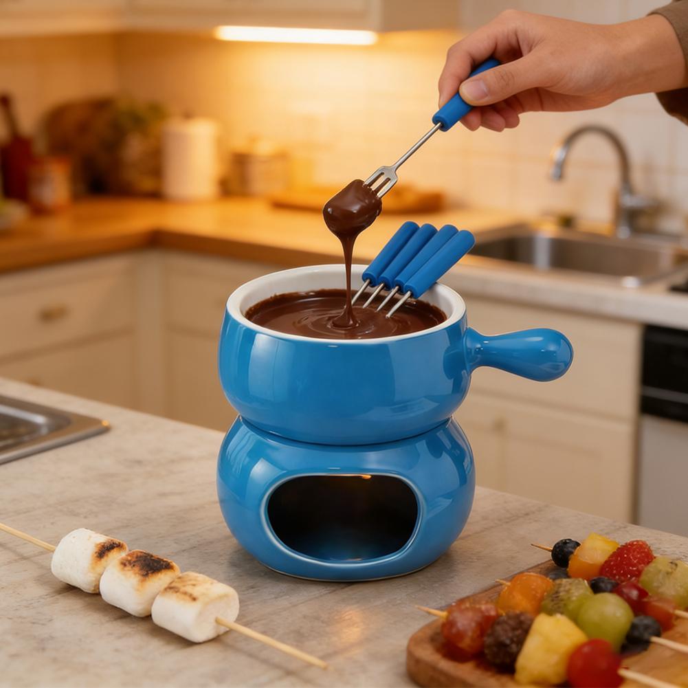 チョコレートフォンデュカップセラミックフォーク付きティーライ - Fondue Pot Ceramic のレビューと価格