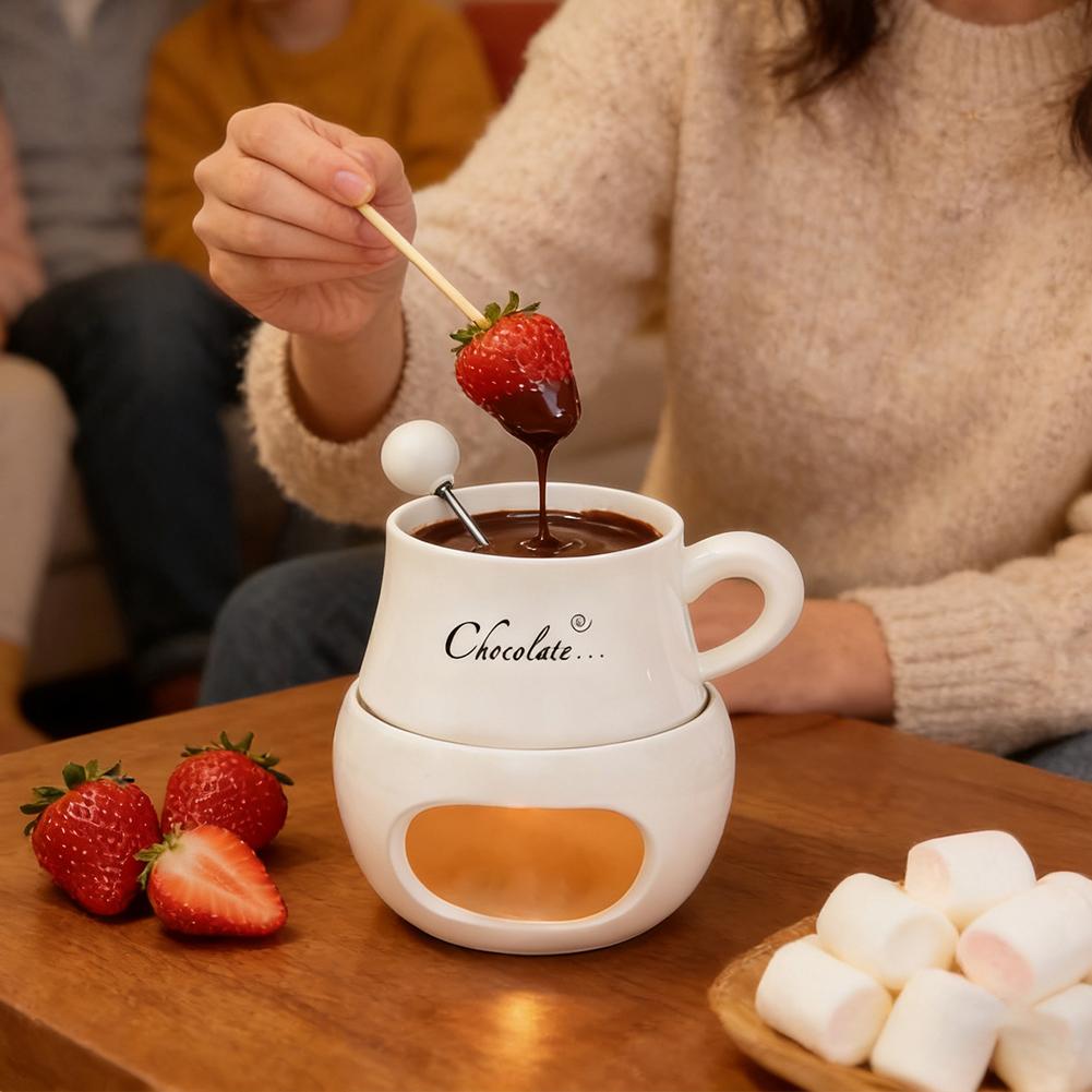 チョコレートフォンデュカップセラミックフォーク付きティーライ - Fondue Pot Ceramic のレビューと価格
