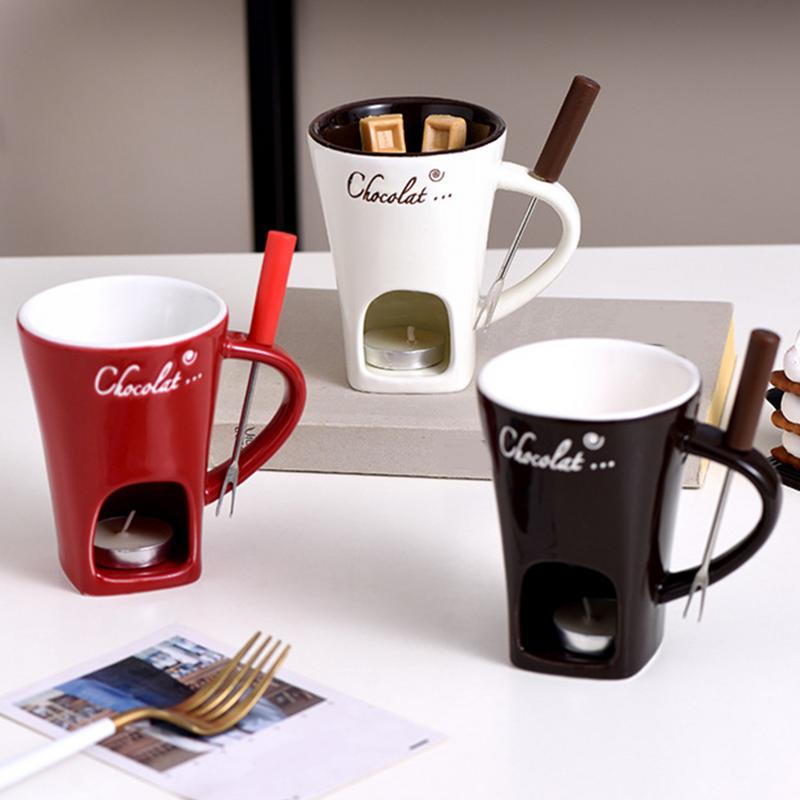 フォーク付きの赤いセラミックマグ,ホットポット,溶解カップ, - Fondue Pot Ceramic のレビューと価格