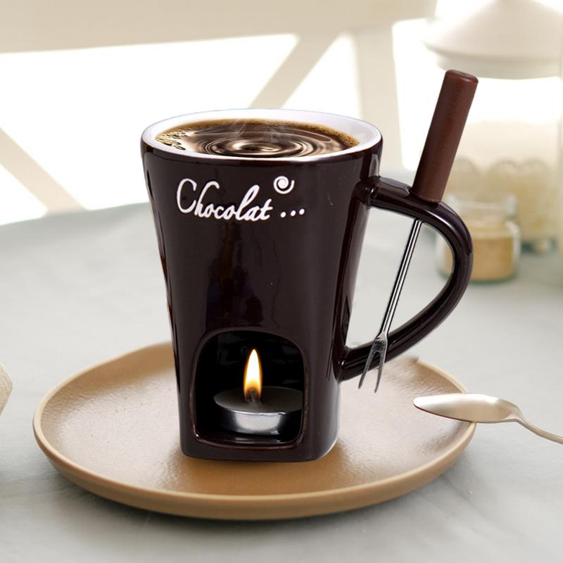 フォーク付きの赤いセラミックマグ,ホットポット,溶解カップ, - Fondue Pot Ceramic のレビューと価格