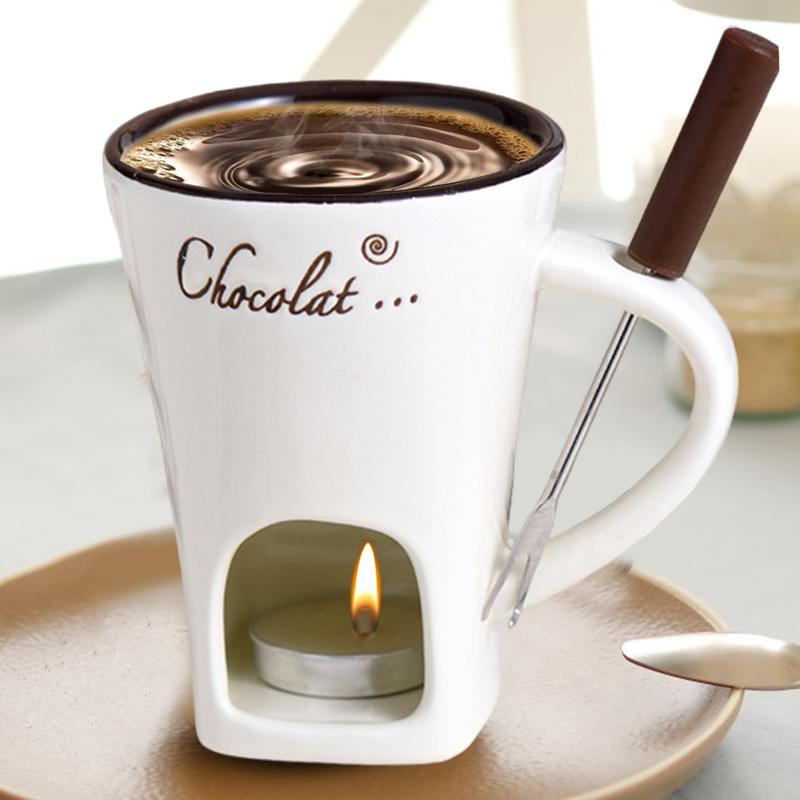 フォーク付きの赤いセラミックマグ,ホットポット,溶解カップ, - Fondue Pot Ceramic のレビューと価格
