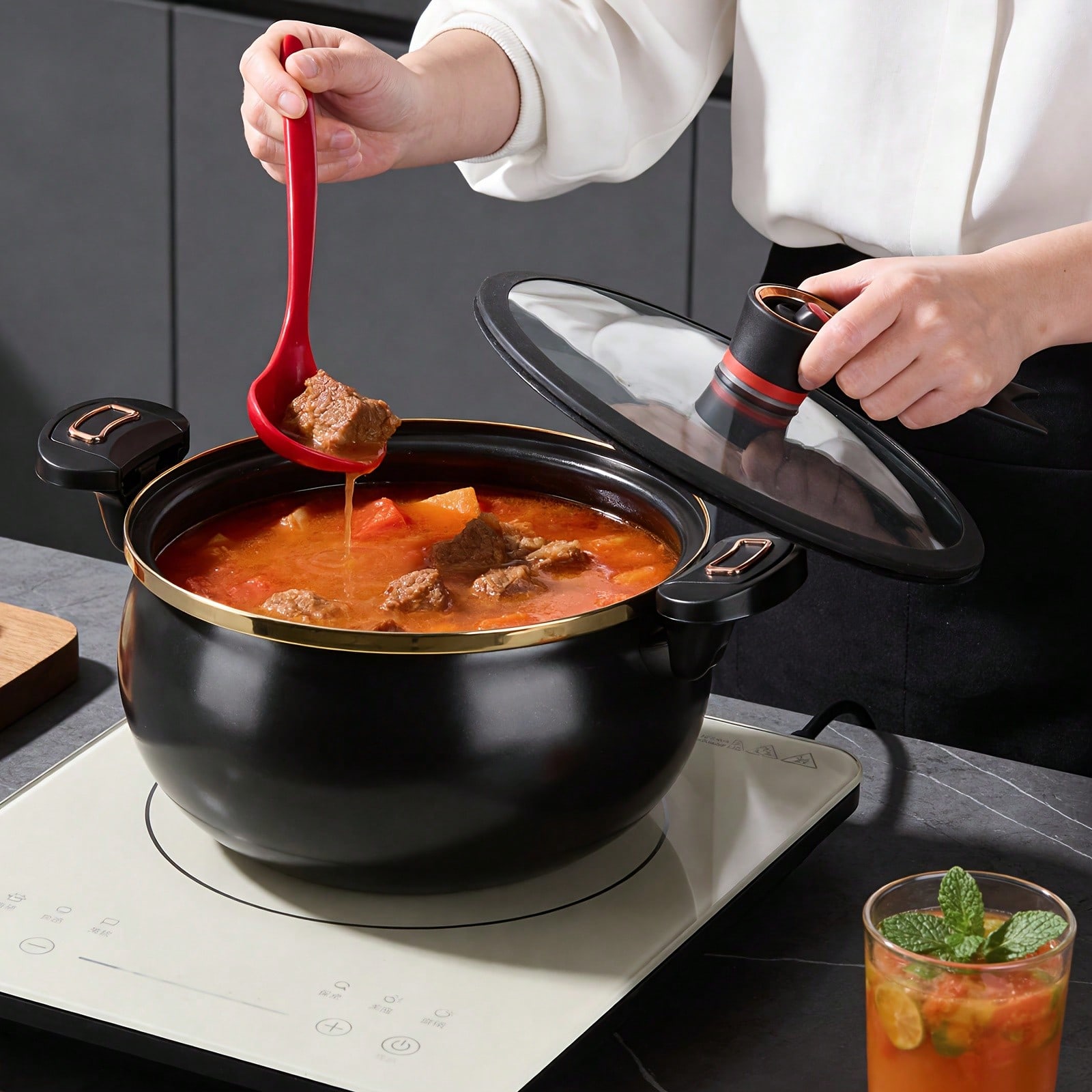 1個入り大型8.45QTノンスティックシチューポット、ツイス - Home Cooking Fast Foods のレビューと価格
