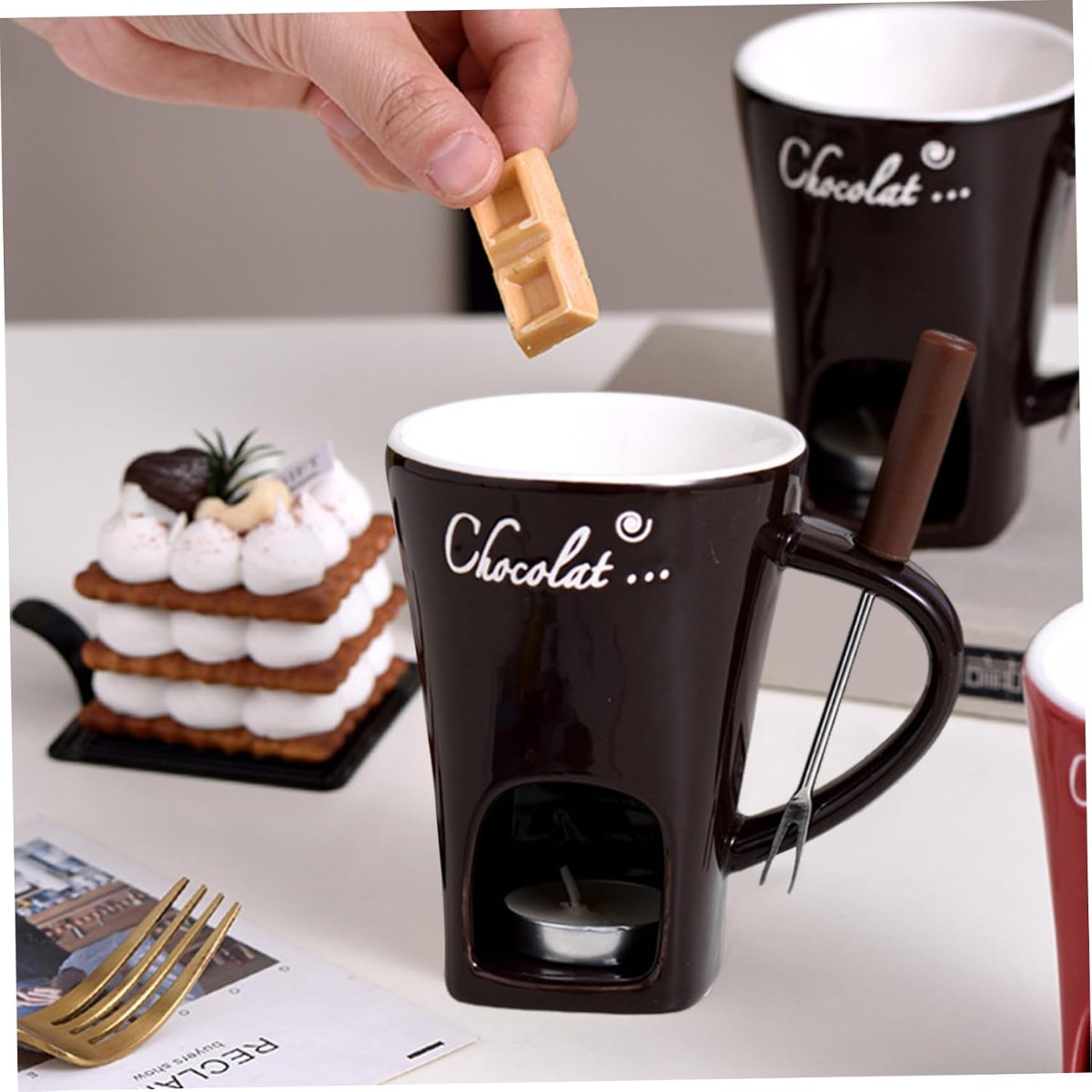 セラミック多機能チョコレートフォンデュマグカップ磁器製メルテ - Fondue Pot Ceramic のレビューと価格