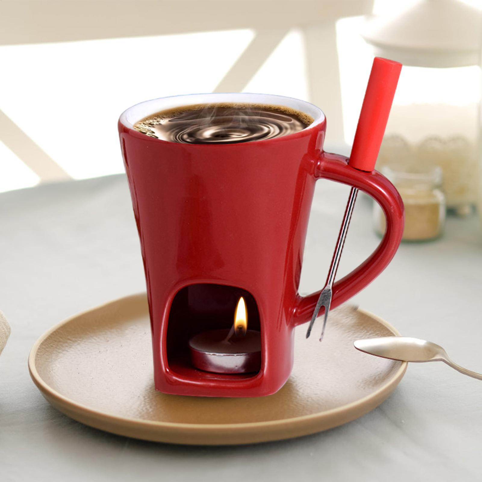 ミニチョコレートフォンデュマグセット、フォークとキャンドル付 - Fondue Pot Ceramic のレビューと価格