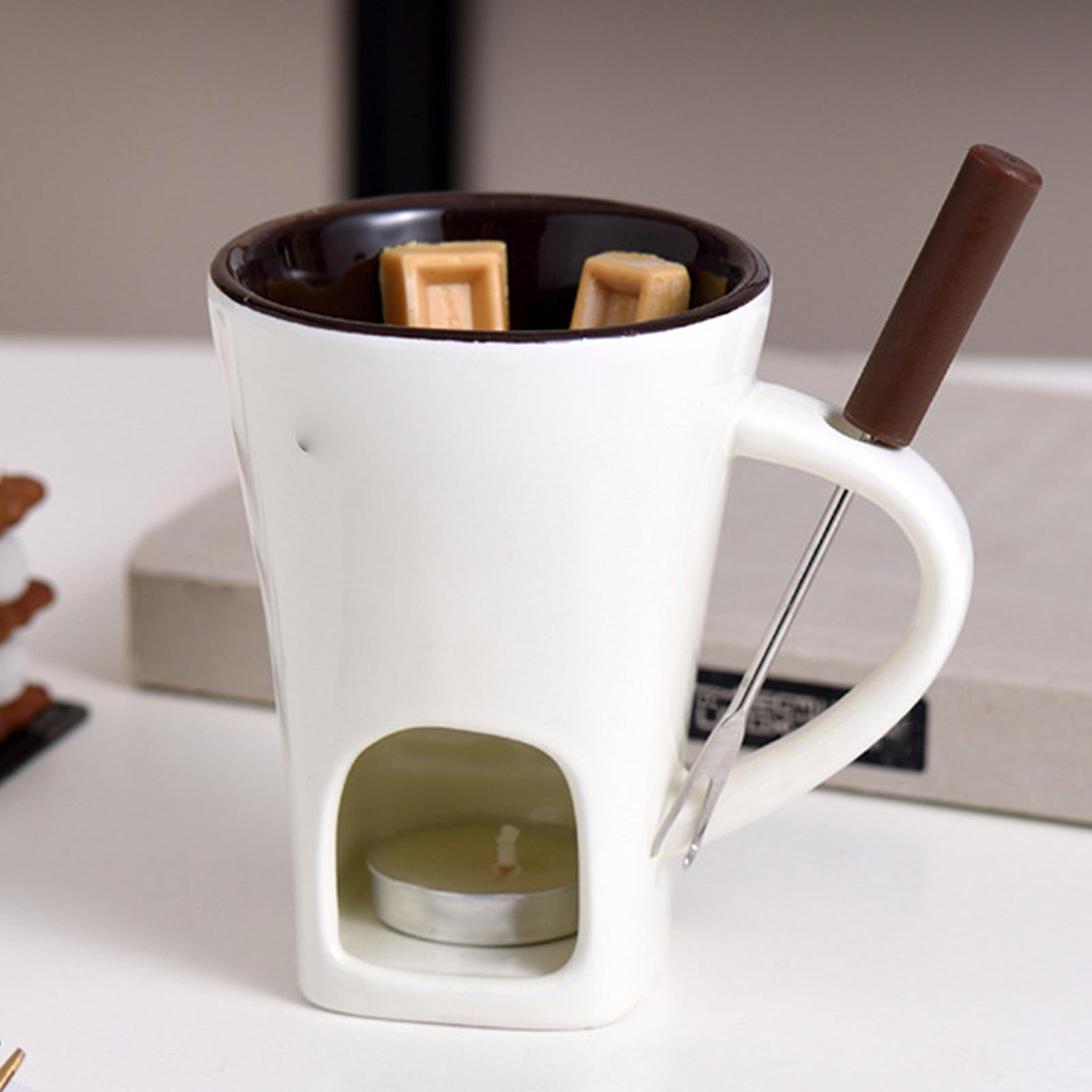 ミニチョコレートフォンデュマグセット、フォークとキャンドル付 - Fondue Pot Ceramic のレビューと価格