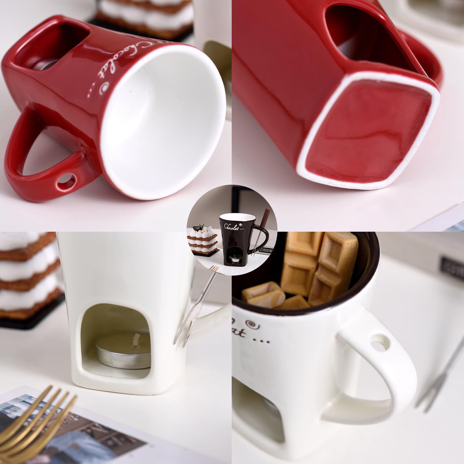 セラミックチョコレートフォンデュマグカップ、創造的なチーズ溶 - Fondue Pot Ceramic のレビューと価格