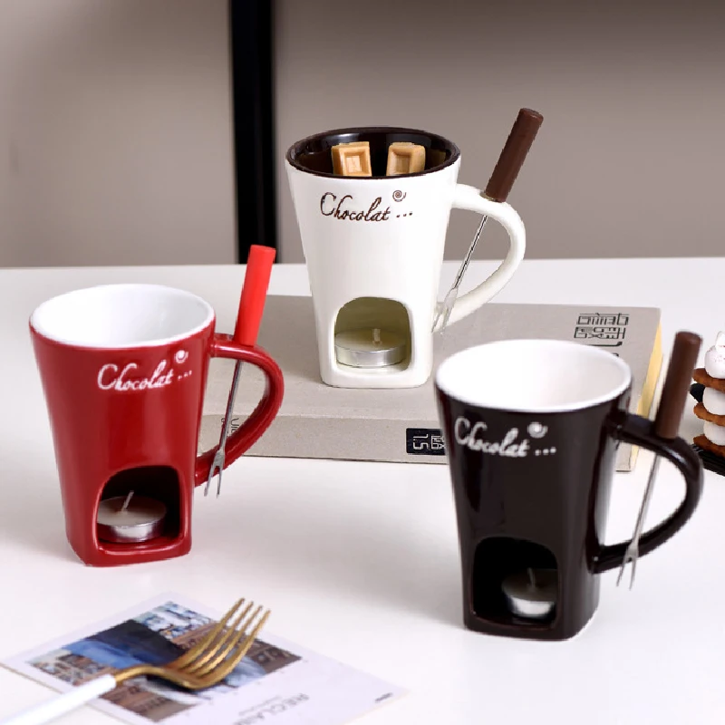 フォーク付きのとろけるカップ,チョコレート用のとろけるカップ - Fondue Pot Ceramic のレビューと価格